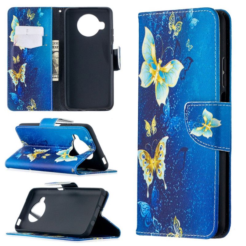 Cover Folio-hoesje Xiaomi Mi 10T Lite 5G / Redmi Note 9 Pro 5G Lichtblauw Donkerblauw Telefoonhoesje Gouden Vlinders