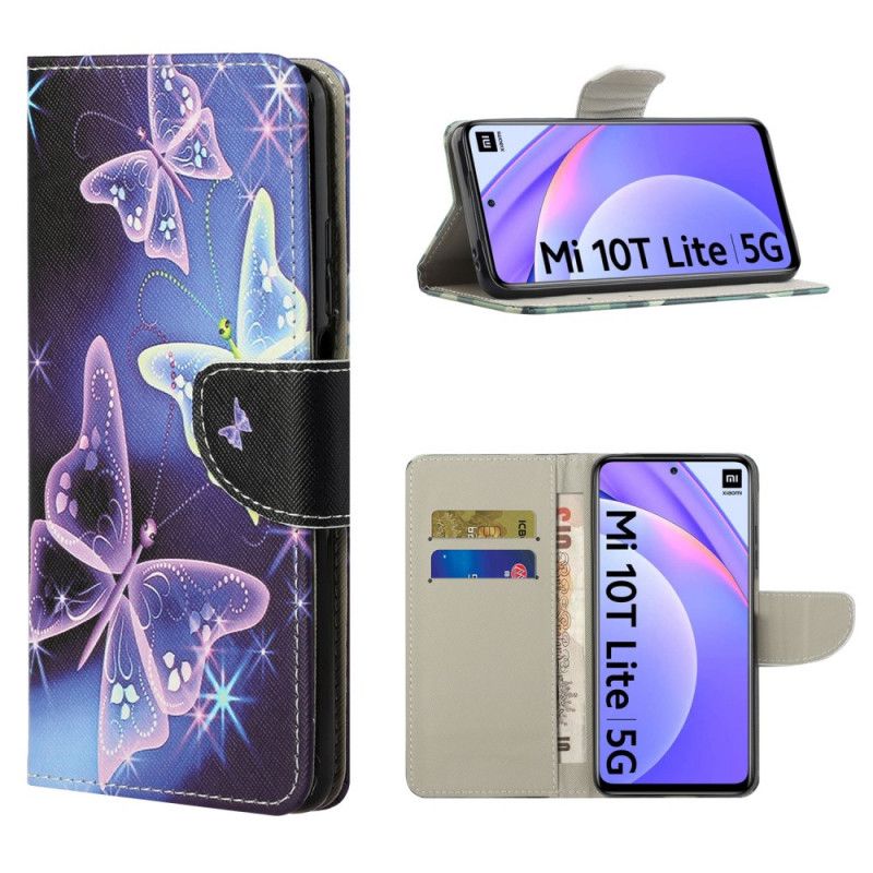 Cover Folio-hoesje Xiaomi Mi 10T Lite 5G / Redmi Note 9 Pro 5G Telefoonhoesje Neon Vlinders