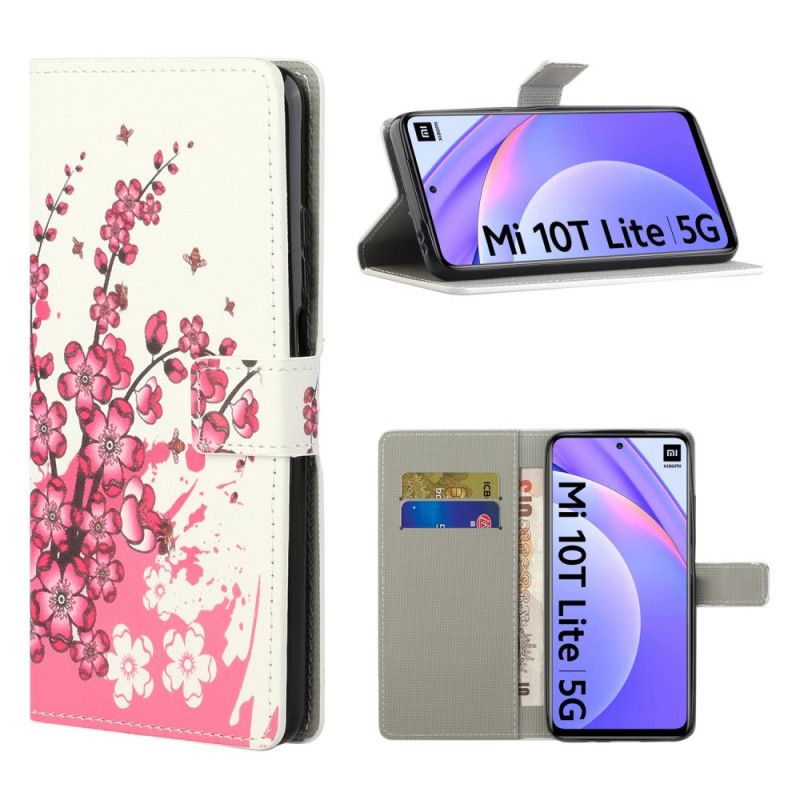 Flip Case Leren Xiaomi Mi 10T Lite 5G / Redmi Note 9 Pro 5G Roze Magenta Tropische Bloemen