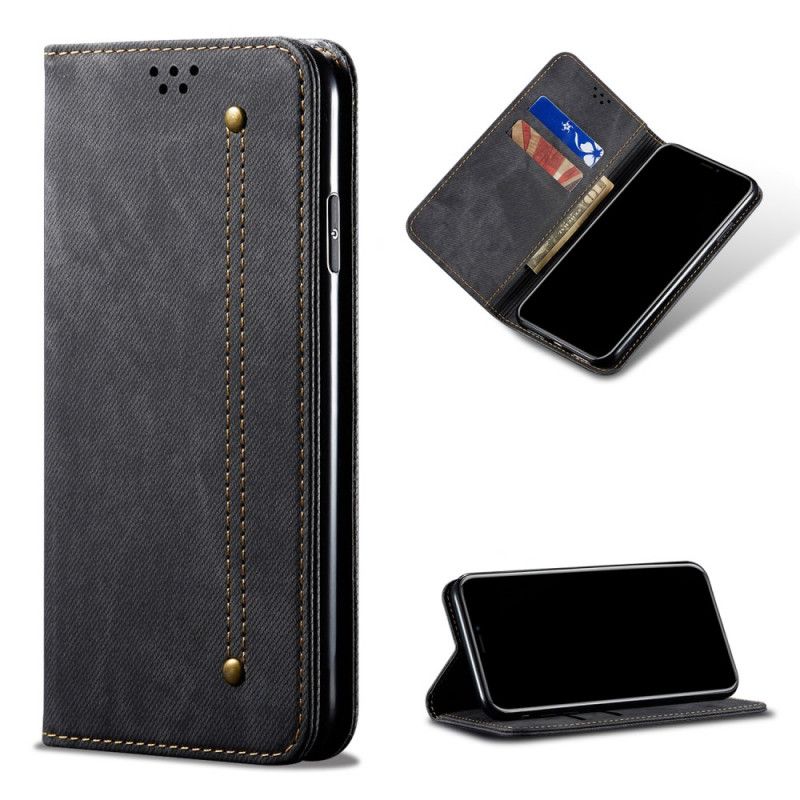 Folio-hoesje Xiaomi Mi 10T Lite 5G / Redmi Note 9 Pro 5G Donkerblauw Zwart Telefoonhoesje Jeansstof