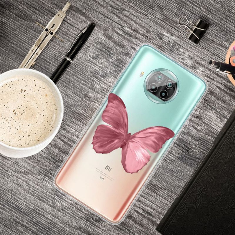 Hoesje Xiaomi Mi 10T Lite 5G / Redmi Note 9 Pro 5G Donkerblauw Roze Vlinders Vlinders