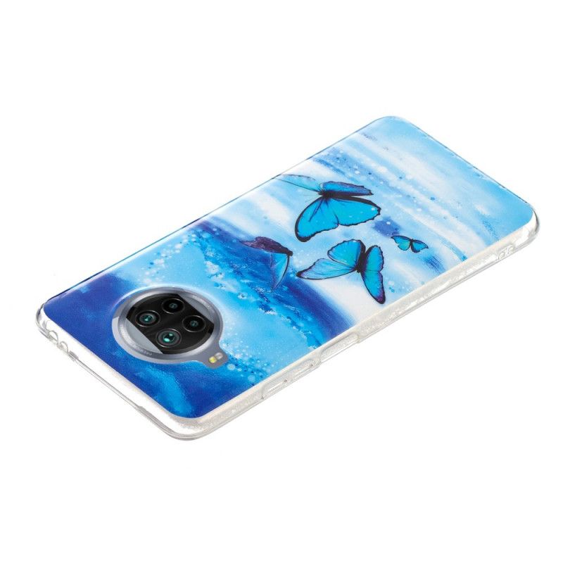 Hoesje Xiaomi Mi 10T Lite 5G / Redmi Note 9 Pro 5G Lichtblauw Donkerblauw Serie Fluorescerende Vlinder