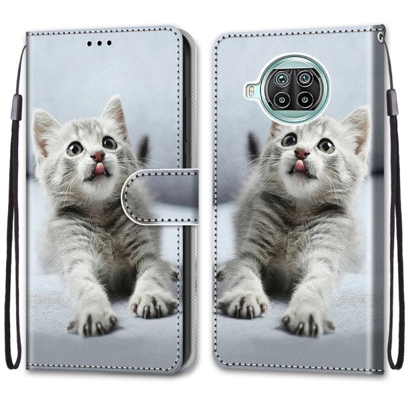 Leren Hoesje voor Xiaomi Mi 10T Lite 5G / Redmi Note 9 Pro 5G Grijs Wit String Kitten