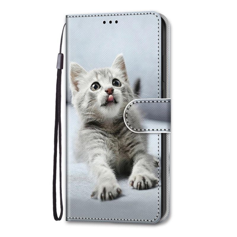 Leren Hoesje voor Xiaomi Mi 10T Lite 5G / Redmi Note 9 Pro 5G Grijs Wit String Kitten