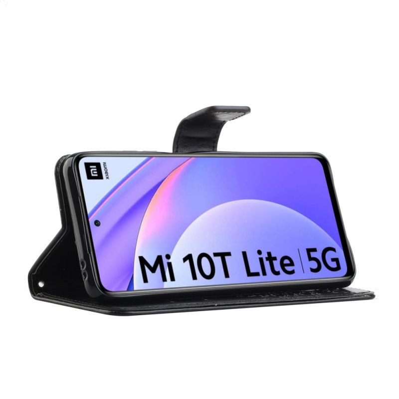 Leren Hoesje voor Xiaomi Mi 10T Lite 5G / Redmi Note 9 Pro 5G Grijs Zwart Boom En String Uilen