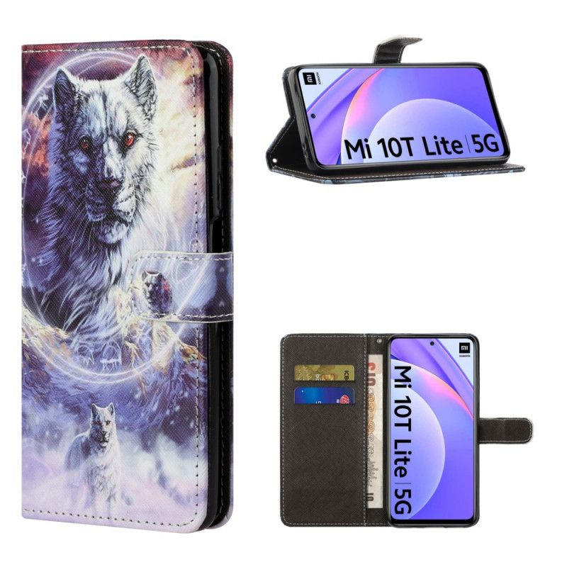 Leren Hoesje voor Xiaomi Mi 10T Lite 5G / Redmi Note 9 Pro 5G Wolf In De Winter Met String