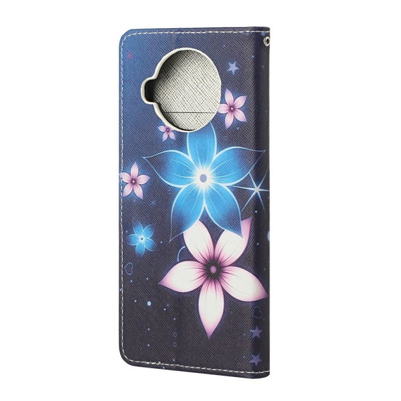 Leren Hoesje Xiaomi Mi 10T Lite 5G / Redmi Note 9 Pro 5G Telefoonhoesje Maanbloemen Met String