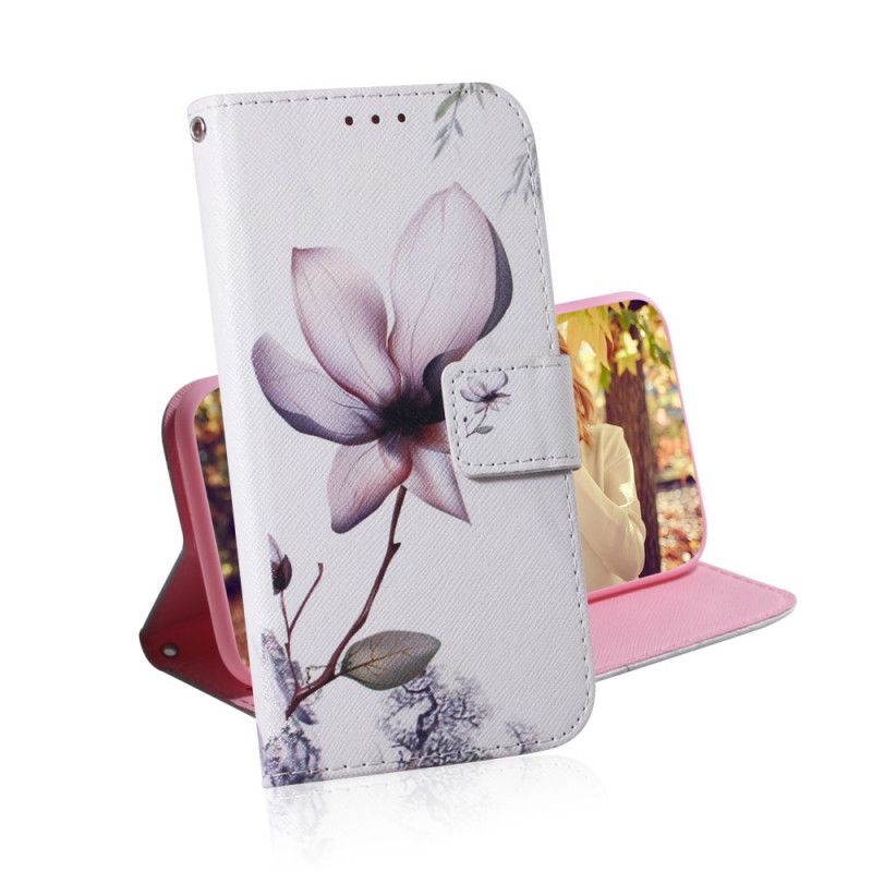 Leren Hoesje Xiaomi Mi 10T Lite 5G / Redmi Note 9 Pro 5G Telefoonhoesje Oud Roze Bloem