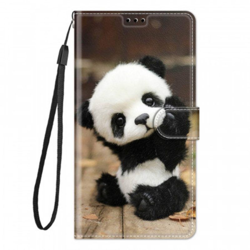 Folio-hoesje voor Samsung Galaxy M23 5G Met Ketting Kleine Panda Met Riem