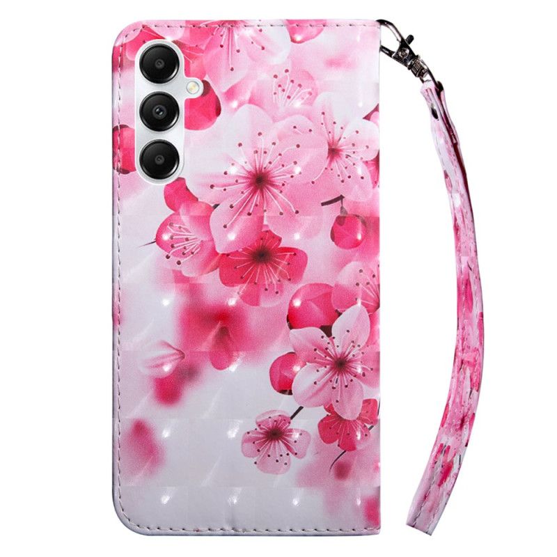 Bescherming Hoesje Samsung Galaxy A15 Rode Bloemen Met Riem