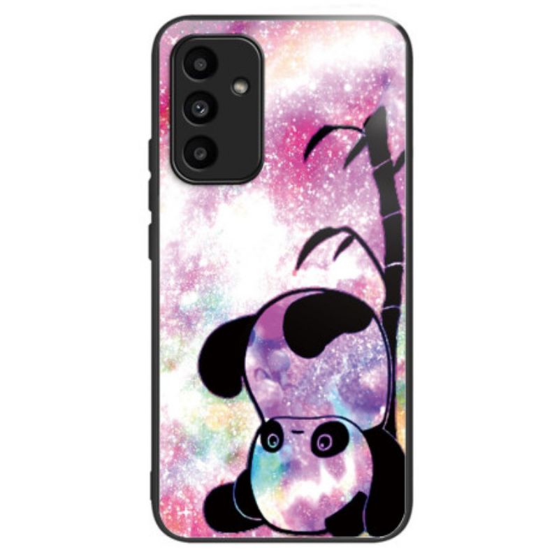 Cover Hoesje Samsung Galaxy A15 Telefoonhoesje Schattige Panda Van Gehard Glas