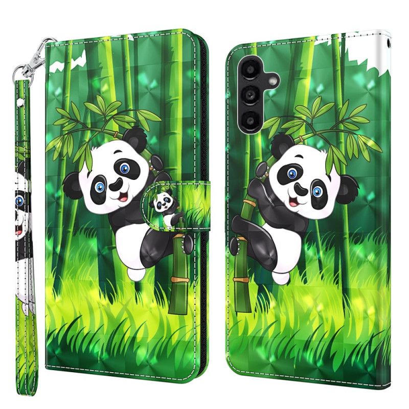 Folio-hoesje Samsung Galaxy A15 Telefoonhoesje Bamboe Panda Met Riem