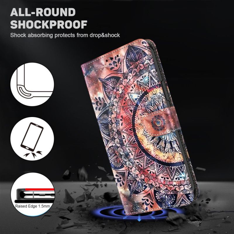 Folio-hoesje Samsung Galaxy A15 Telefoonhoesje Kleurrijke Mandala Met Riempje