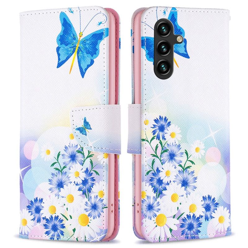 Folio-hoesje Samsung Galaxy A15 Vlinder En Bloemen Aquarel