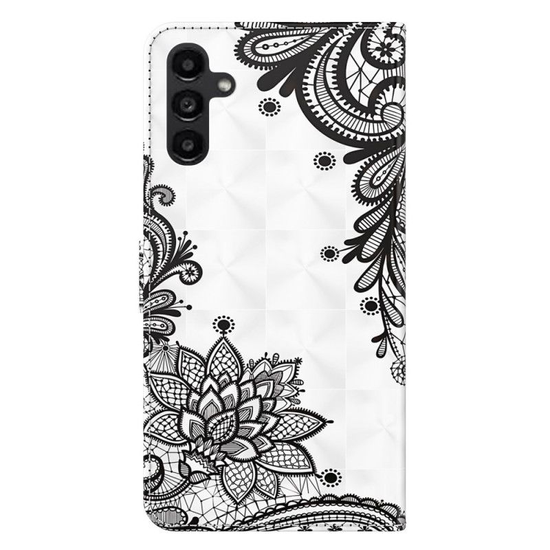 Leren Hoesje Samsung Galaxy A15 Kanten Bloemen Met Riempje Bescherming Hoesje