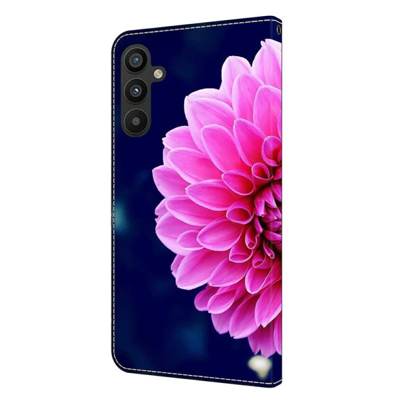 Leren Hoesje Samsung Galaxy A15 Roze Bloemen Op Blauwe Achtergrond Bescherming Hoesje