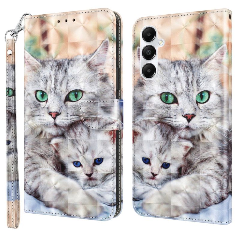 Leren Hoesje Samsung Galaxy A15 Twee Stringkatten Bescherming Hoesje