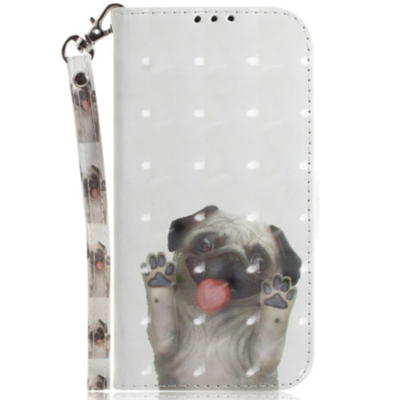 Leren Hoesje Samsung Galaxy A15 Vastgebonden Mopshondpuppy Bescherming Hoesje