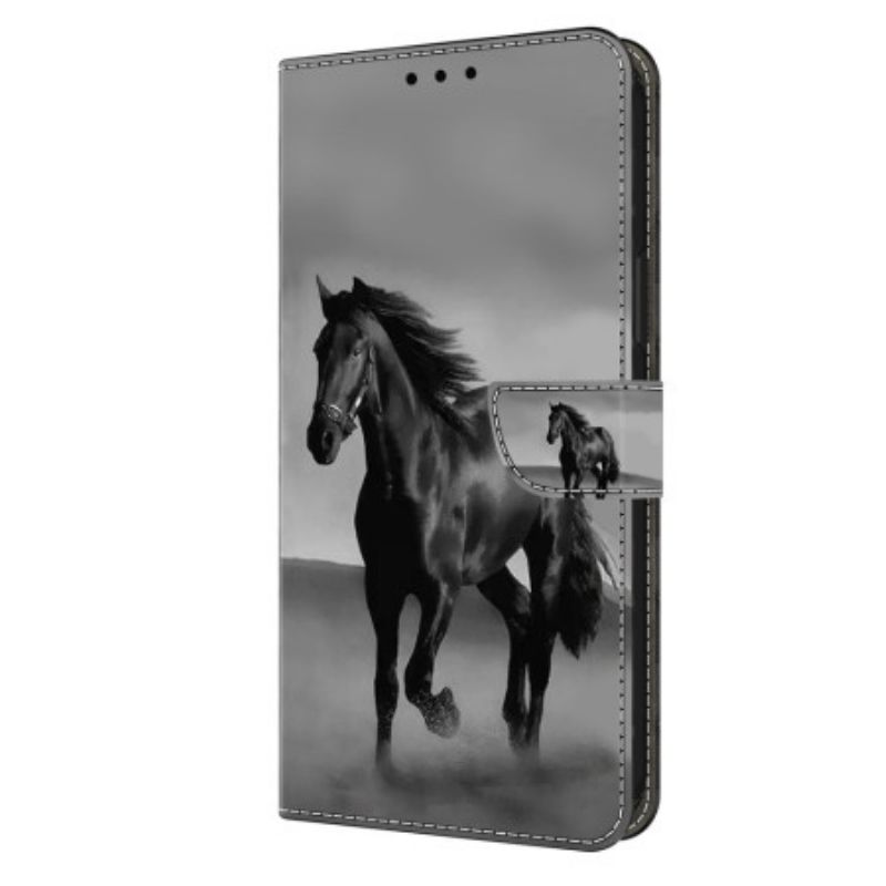 Leren Hoesje Samsung Galaxy A15 Zwart Paard Bescherming Hoesje