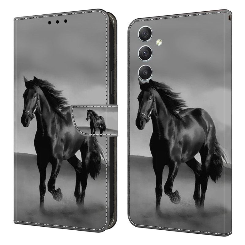 Leren Hoesje Samsung Galaxy A15 Zwart Paard Bescherming Hoesje