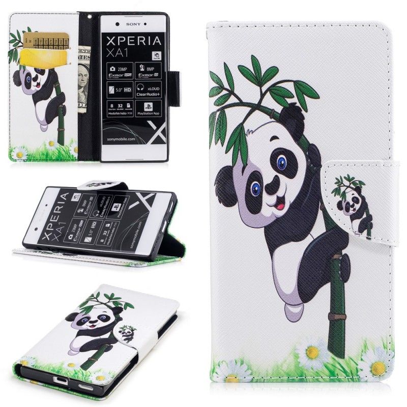 Leren Hoesje Sony Xperia XA1 Panda Op Bamboe