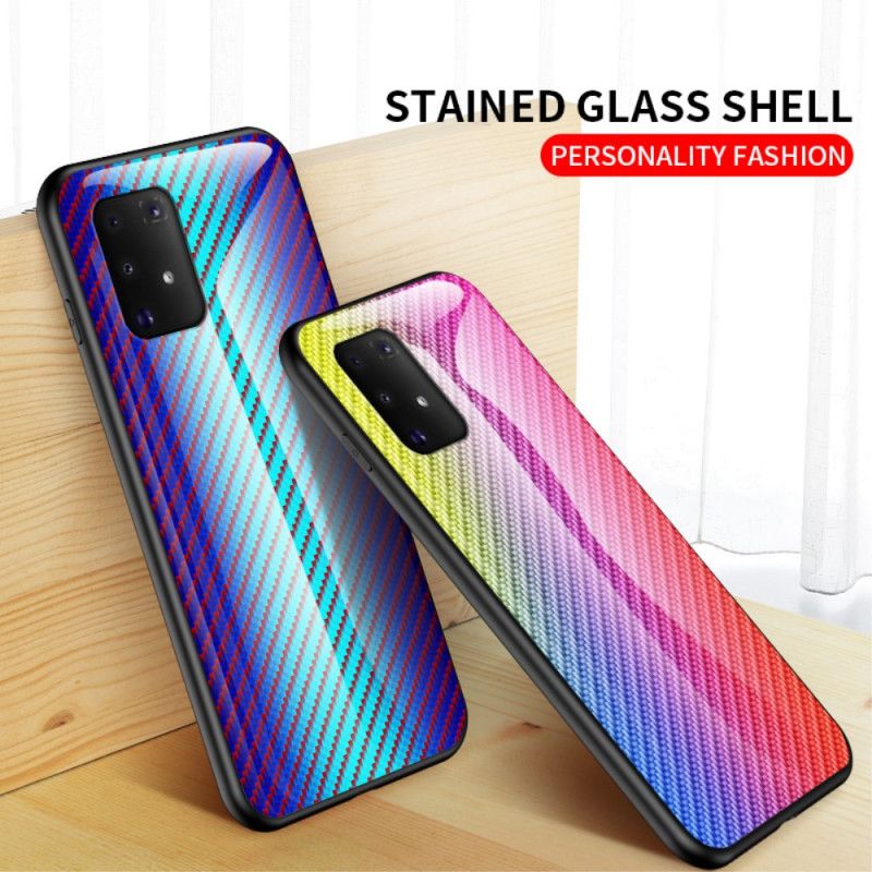 Cover Hoesje Samsung Galaxy S10 Lite Magenta Zwart Telefoonhoesje Koolstofvezel Gehard Glas