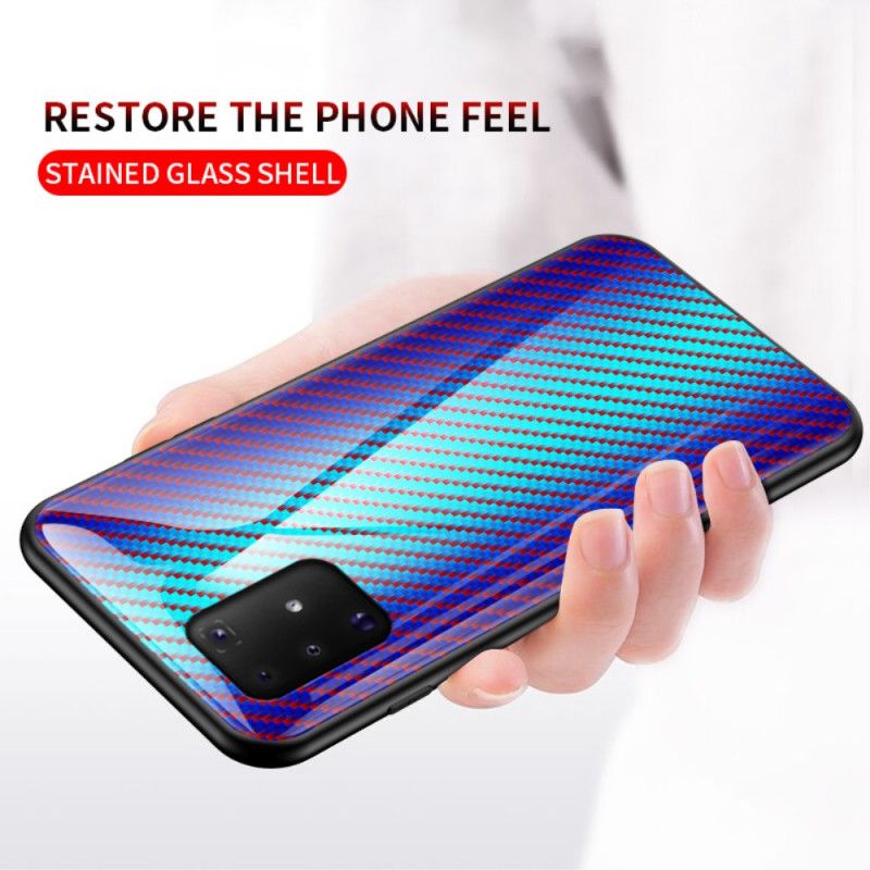 Cover Hoesje Samsung Galaxy S10 Lite Magenta Zwart Telefoonhoesje Koolstofvezel Gehard Glas