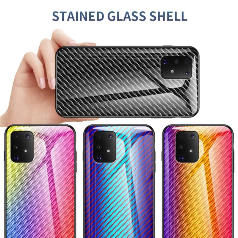 Cover Hoesje Samsung Galaxy S10 Lite Magenta Zwart Telefoonhoesje Koolstofvezel Gehard Glas