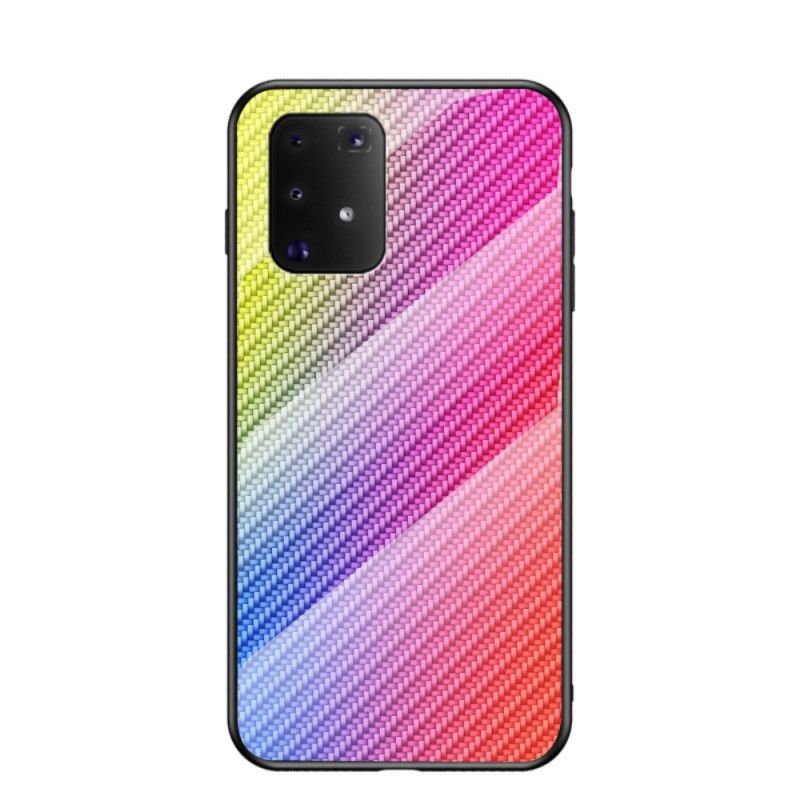 Cover Hoesje Samsung Galaxy S10 Lite Magenta Zwart Telefoonhoesje Koolstofvezel Gehard Glas