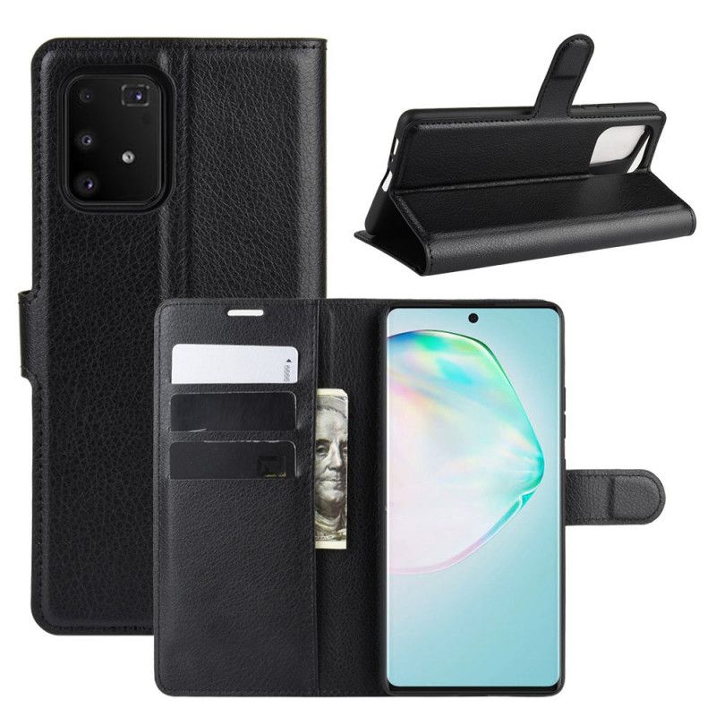 Flip Case Leren Samsung Galaxy S10 Lite Wit Zwart Klassiek