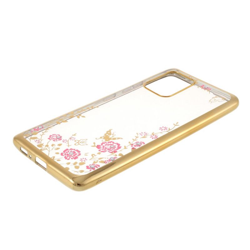 Hoesje Samsung Galaxy S10 Lite Rose Goud Goud Metalen Effectrand Met Vlinders