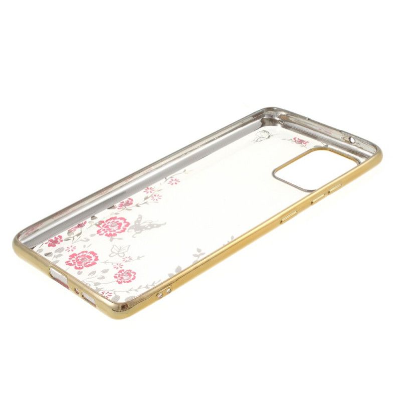 Hoesje Samsung Galaxy S10 Lite Rose Goud Goud Metalen Effectrand Met Vlinders