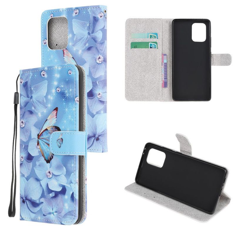 Leren Hoesje Samsung Galaxy S10 Lite Diamanten Vlinders Met String