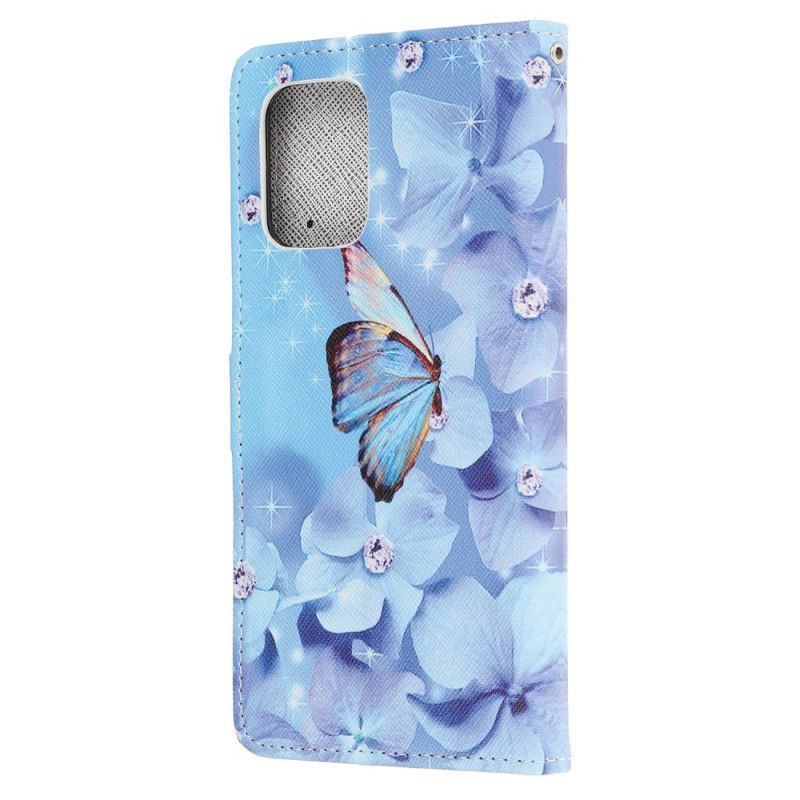 Leren Hoesje Samsung Galaxy S10 Lite Diamanten Vlinders Met String