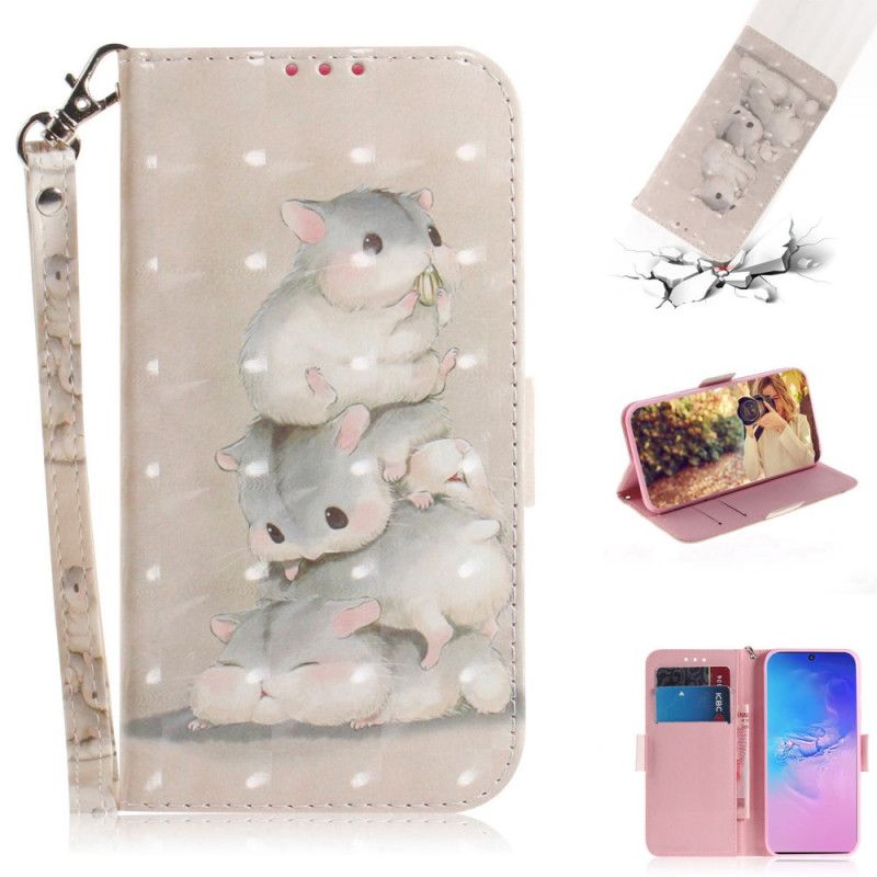 Leren Hoesje Samsung Galaxy S10 Lite Telefoonhoesje Hamsters Met String