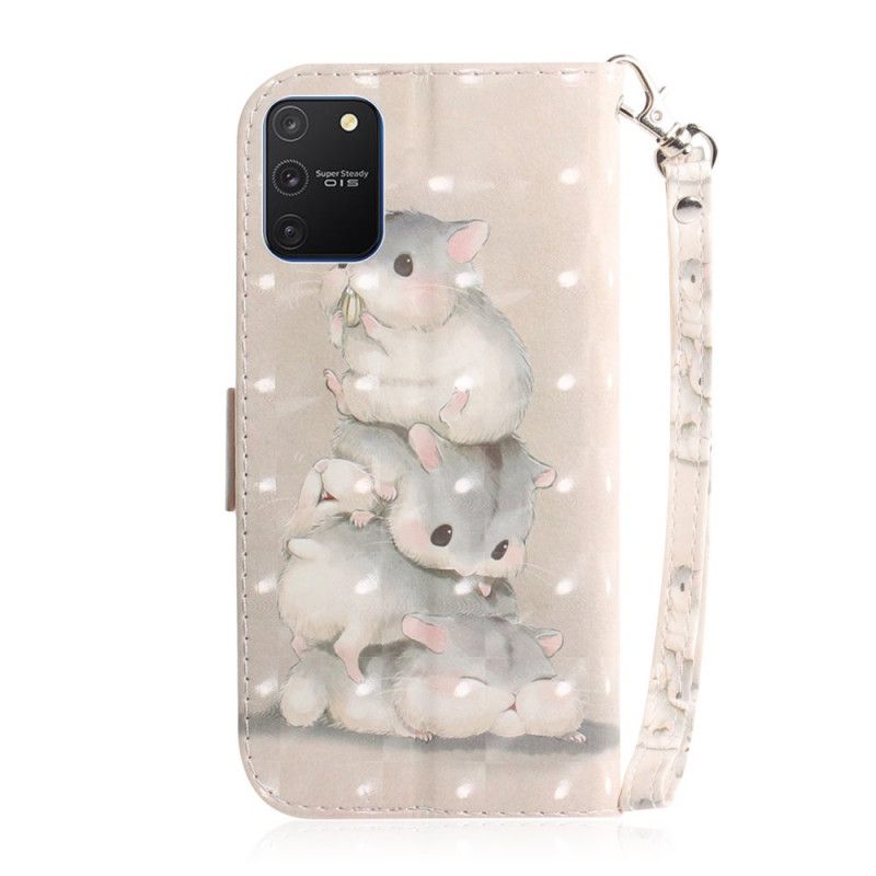 Leren Hoesje Samsung Galaxy S10 Lite Telefoonhoesje Hamsters Met String