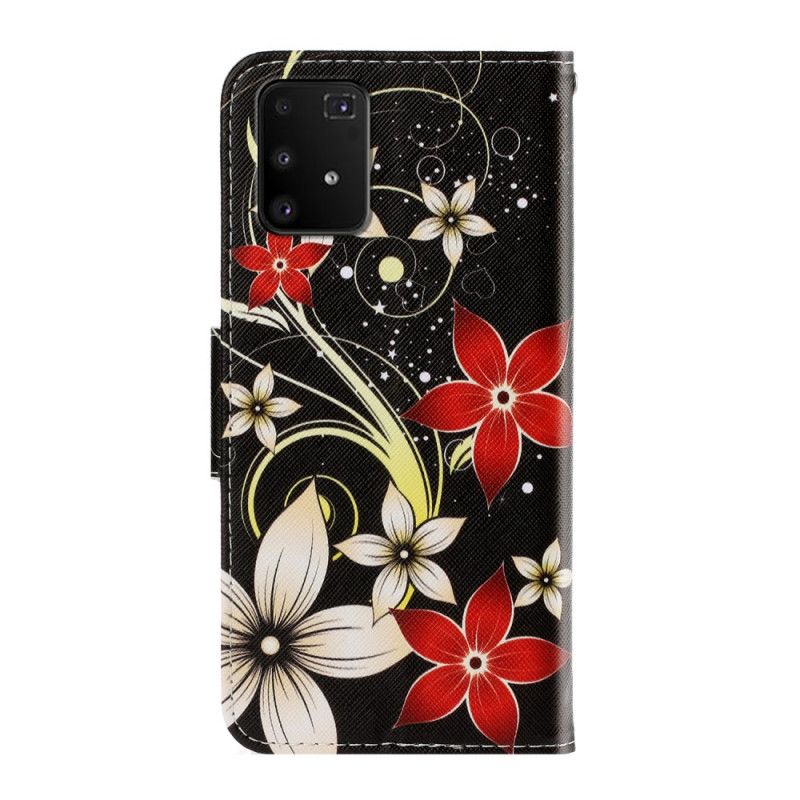 Leren Hoesje Samsung Galaxy S10 Lite Telefoonhoesje Kleurrijke Bloemen Met Een Riem