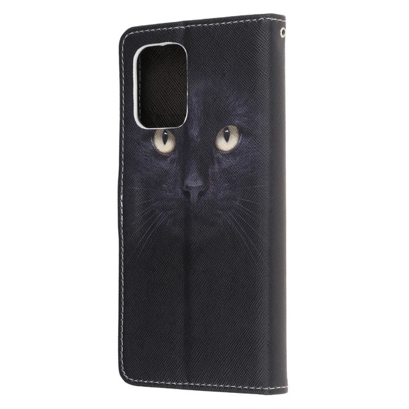 Leren Hoesje Samsung Galaxy S10 Lite Telefoonhoesje Zwarte Kattenogen Met String