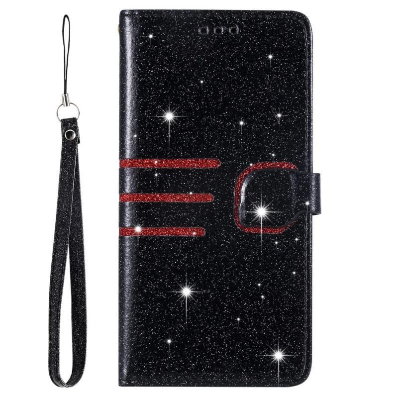 Bescherming Hoesje Samsung Galaxy A70 Lichtblauw Zwart Designer Pailletten Met String