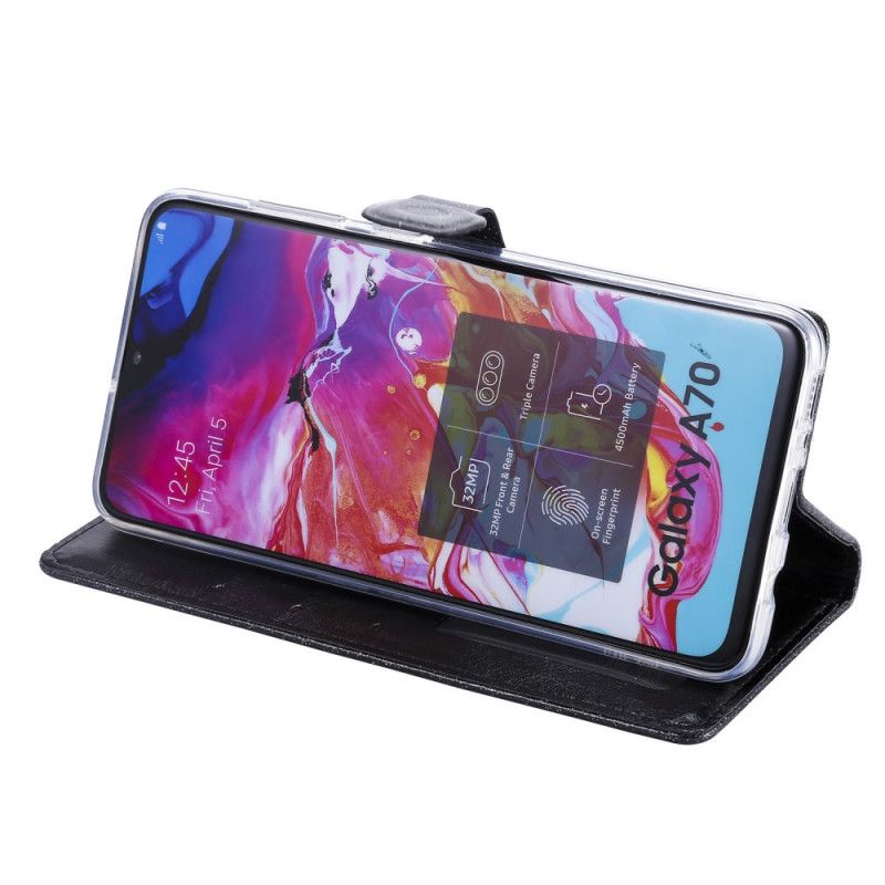 Bescherming Hoesje Samsung Galaxy A70 Lichtblauw Zwart Designer Pailletten Met String