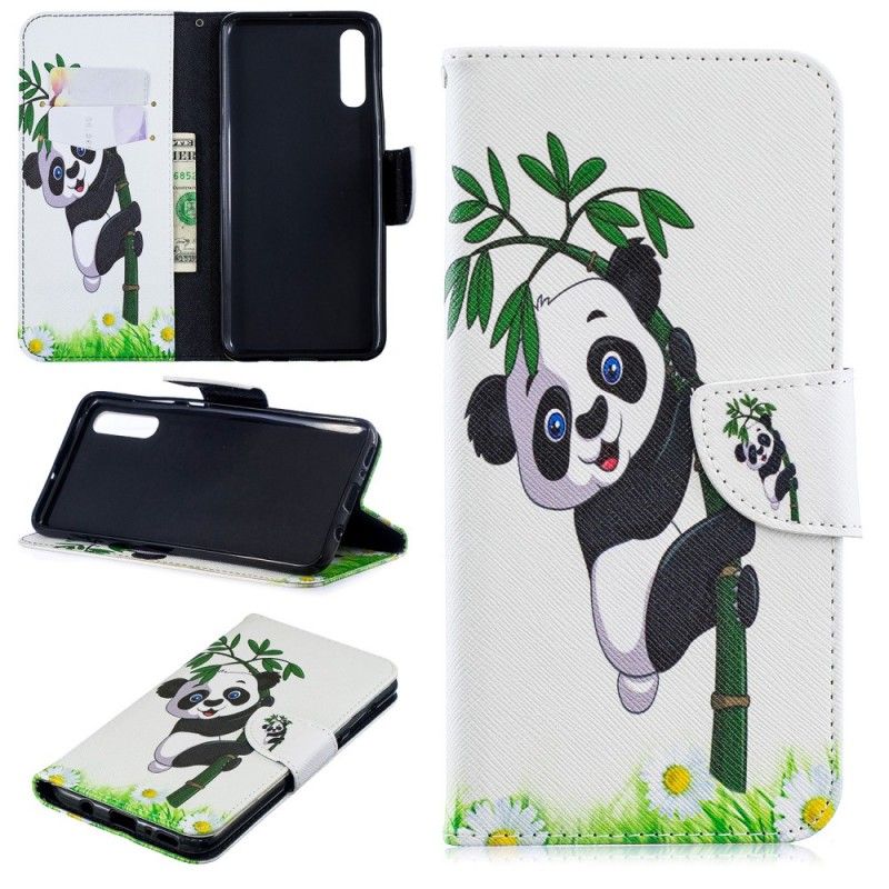 Bescherming Hoesje Samsung Galaxy A70 Telefoonhoesje Panda Op Bamboe