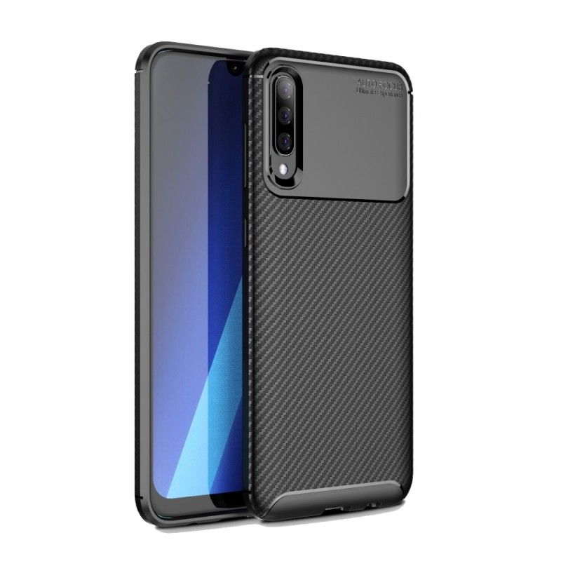 Case Hoesje Samsung Galaxy A70 Donkerblauw Zwart Telefoonhoesje Flexibele Koolstofvezelstructuur