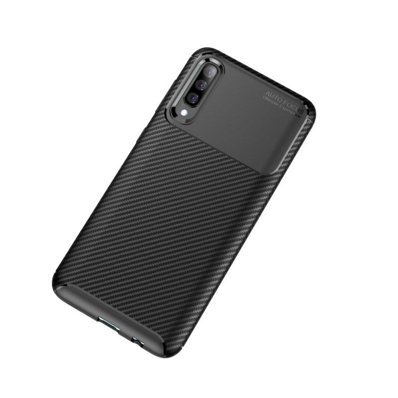 Case Hoesje Samsung Galaxy A70 Donkerblauw Zwart Telefoonhoesje Flexibele Koolstofvezelstructuur