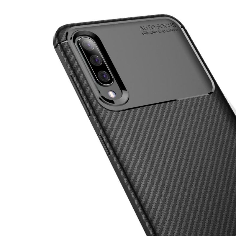 Case Hoesje Samsung Galaxy A70 Donkerblauw Zwart Telefoonhoesje Flexibele Koolstofvezelstructuur