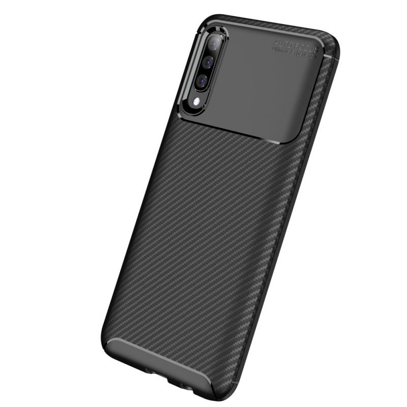 Case Hoesje Samsung Galaxy A70 Donkerblauw Zwart Telefoonhoesje Flexibele Koolstofvezelstructuur