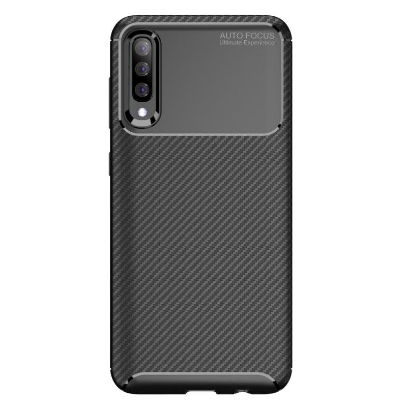 Case Hoesje Samsung Galaxy A70 Donkerblauw Zwart Telefoonhoesje Flexibele Koolstofvezelstructuur