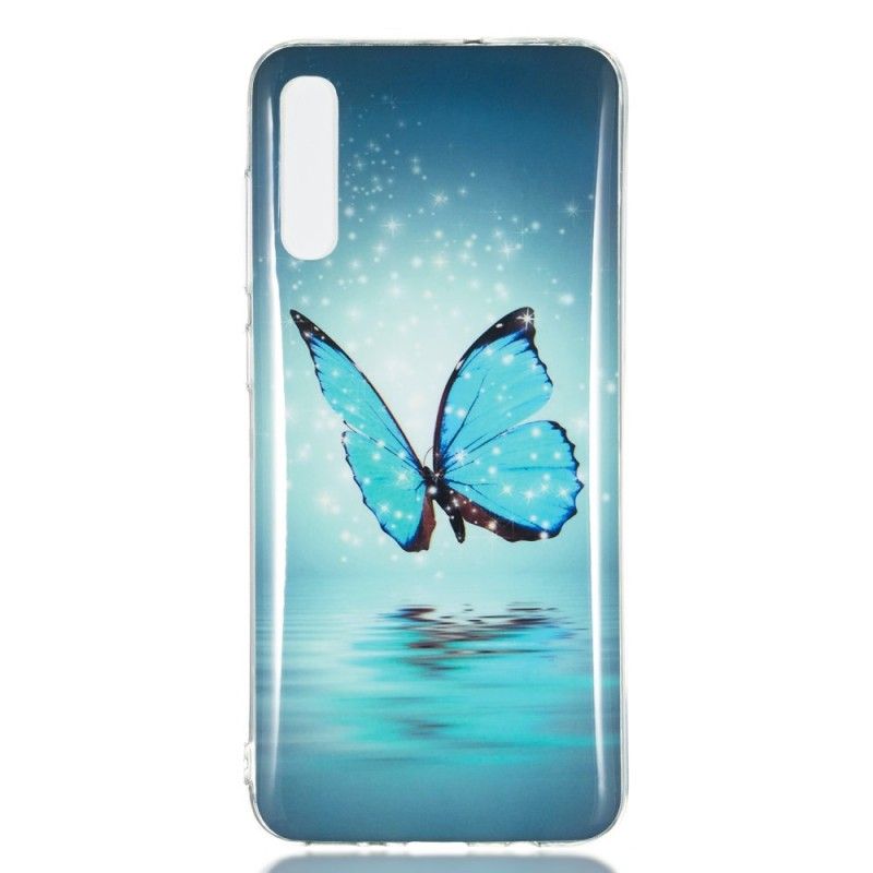 Case Hoesje Samsung Galaxy A70 Telefoonhoesje Fluorescerende Blauwe Vlinder