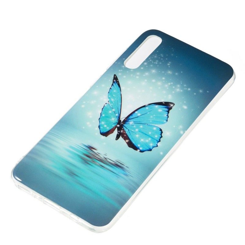 Case Hoesje Samsung Galaxy A70 Telefoonhoesje Fluorescerende Blauwe Vlinder