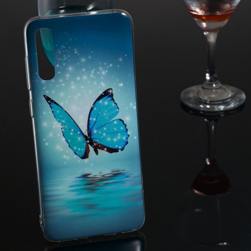 Case Hoesje Samsung Galaxy A70 Telefoonhoesje Fluorescerende Blauwe Vlinder