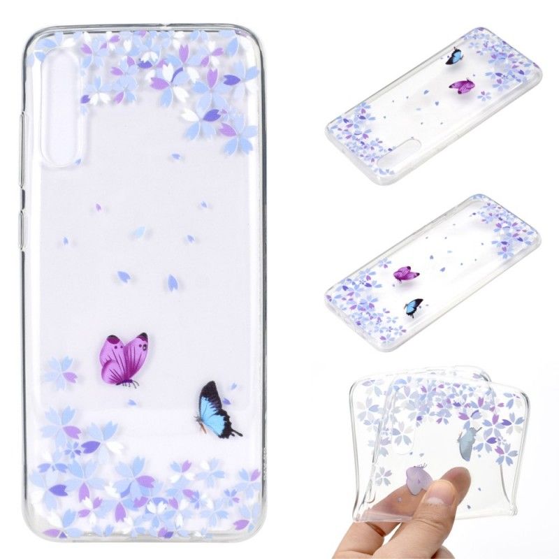 Case Hoesje Samsung Galaxy A70 Telefoonhoesje Transparante Vlinders En Bloemen